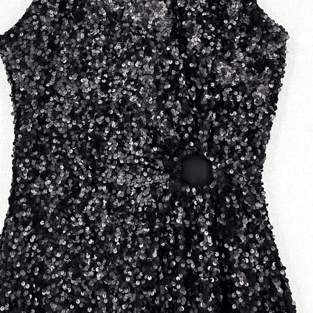 CIEBON Signy Sequin Asymmetrical Gown Womens Small Black Halter Midi Sleeveless - Picture 9 of 16